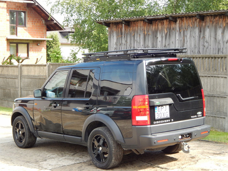 Bagażnik dachowy Land Rover Discovery III, IV od 2004 do 2017 r. krótki, z siatką. Wysoki uchwyt.